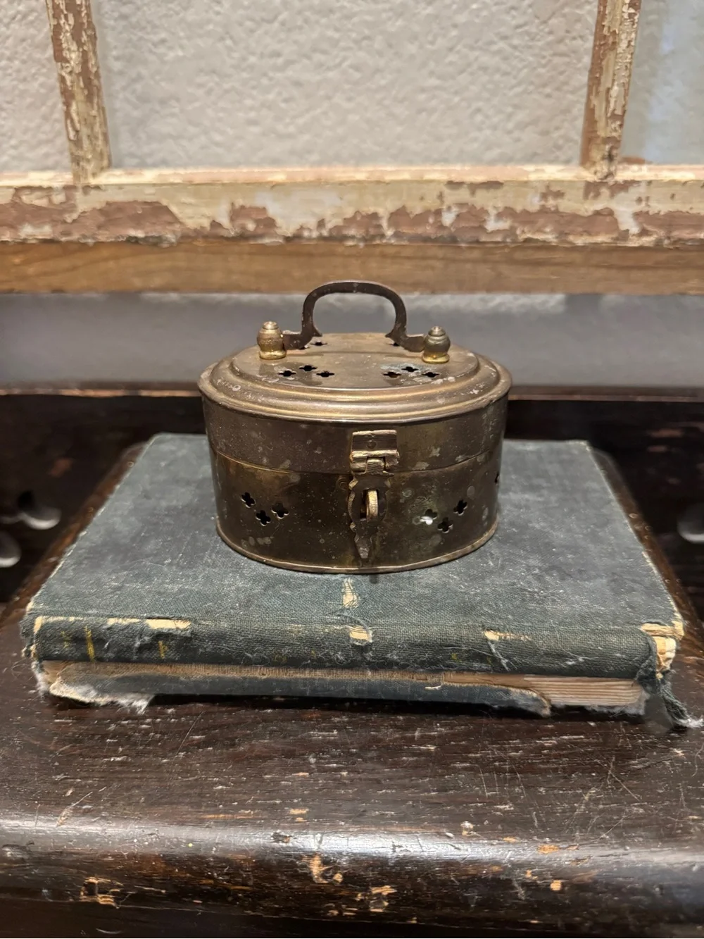 Vintage Brass Incense Holder with Handle - Brown Brass Finish